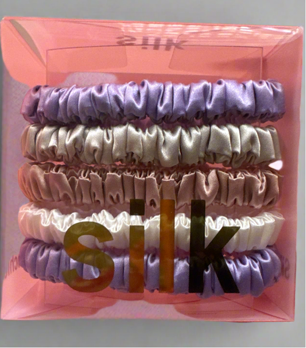 Luxury 100% 5 pc a Silk Hair Elastics Scrunchies